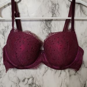VS burgundy embellished sparkle lined demi bra
